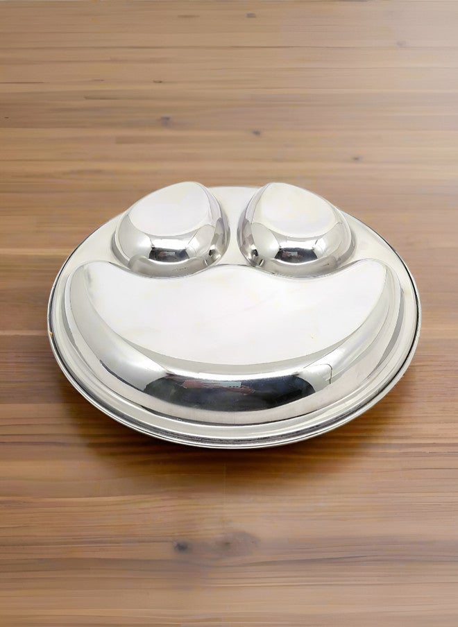 Nyra Kitchenware Stainless Steel 3 in 1 Dishwasher Safe Partition Bhojan Plate - Image 3
